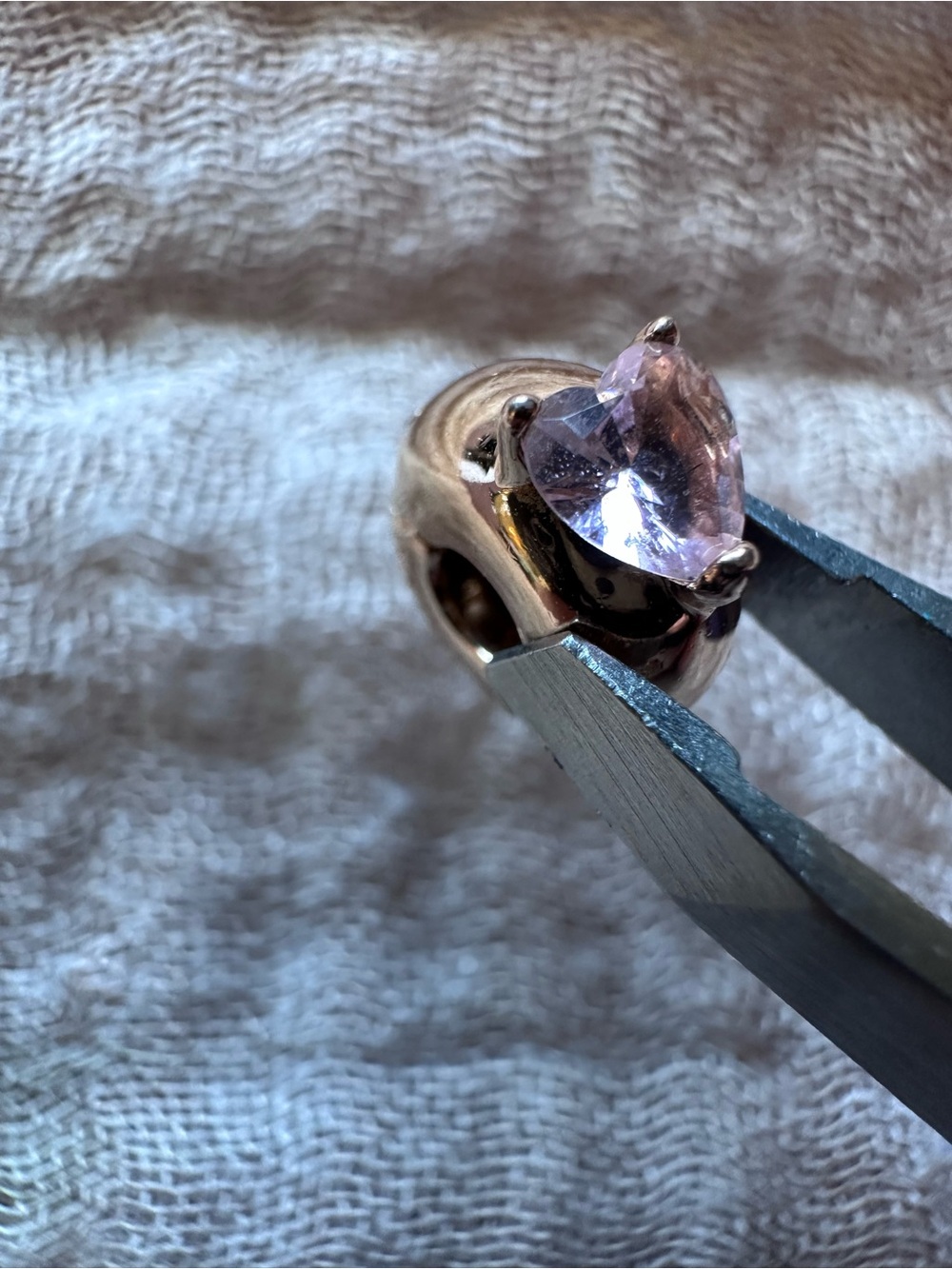 Rose Gold-Tone Heart Ring clip charm with Pink Heart Gemstone